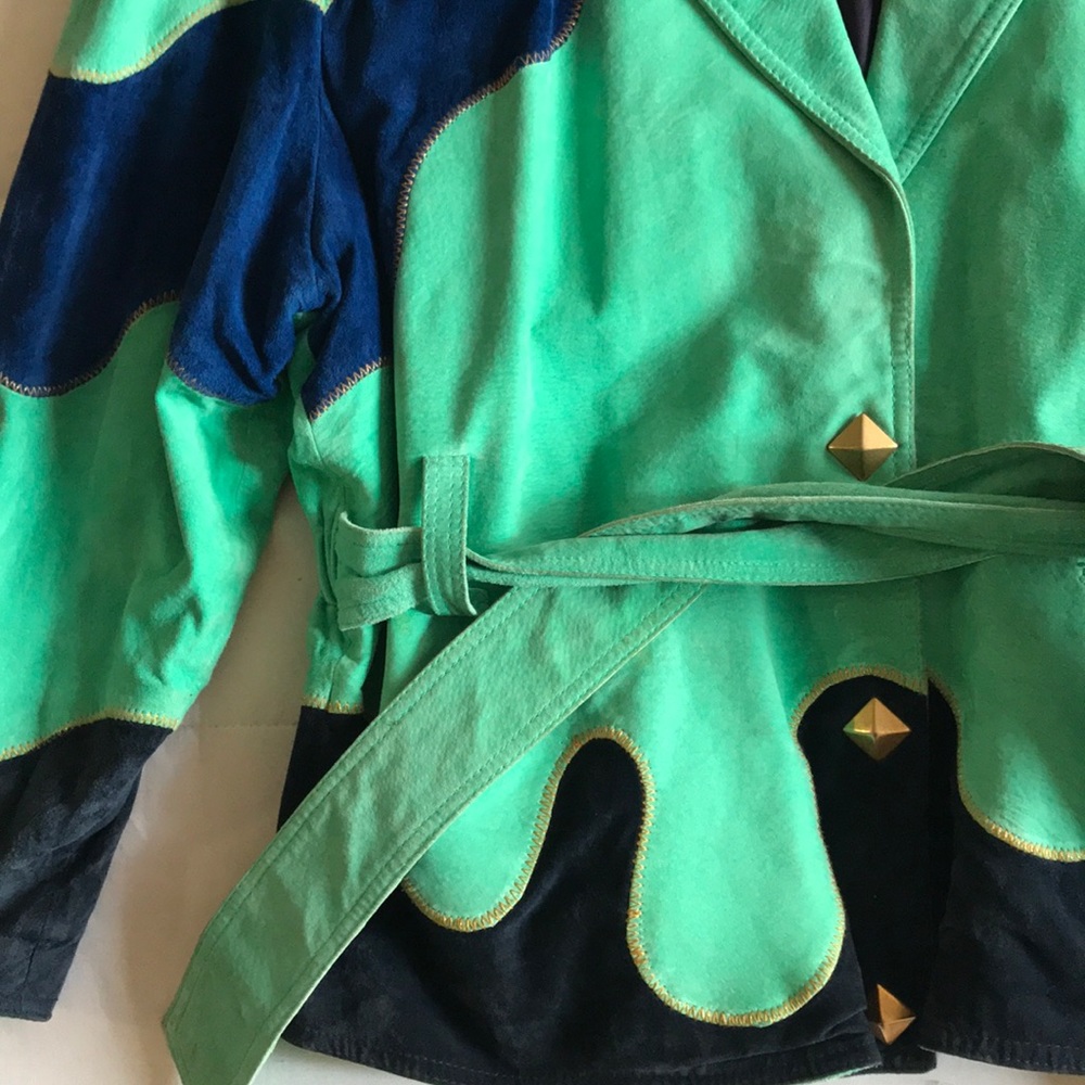 Genuine leather vintage suede coat psychedelic - Picture 6 of 7